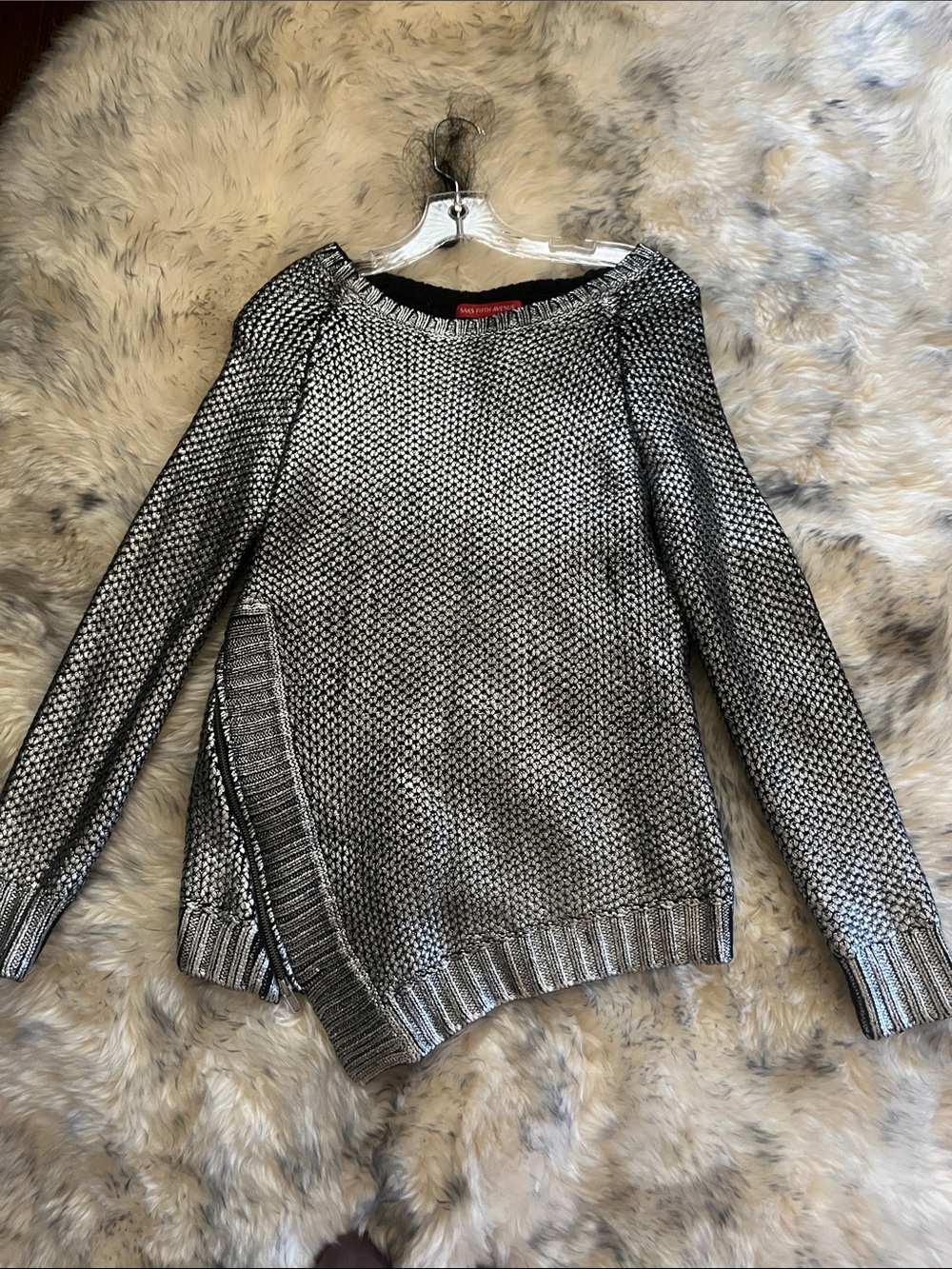 Saks Fifth Avenue Metallic Silver Crewneck Sweater